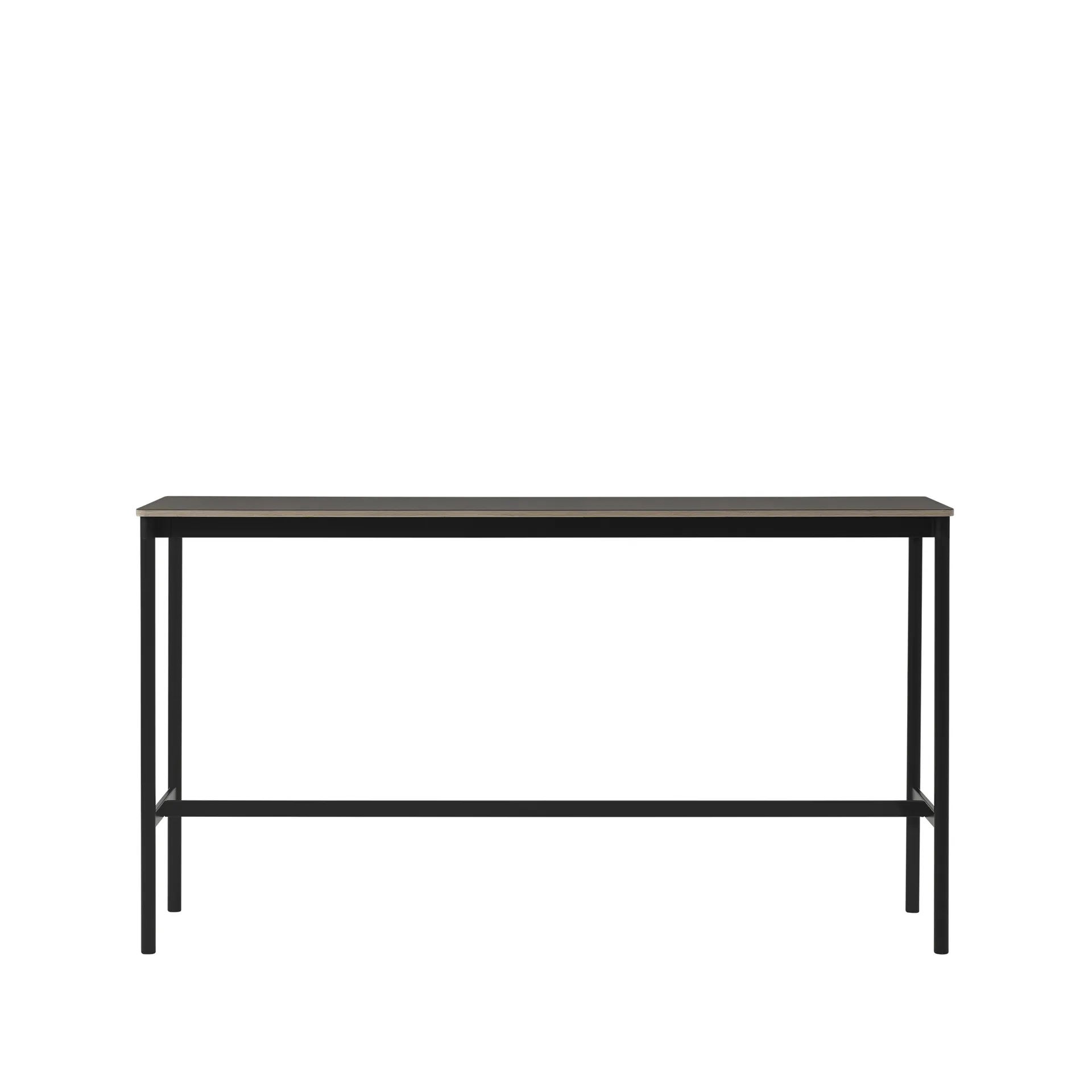 Mesa de bar Base High, Black linoleum, base negra, canto de plywood, ancho50 l190 a105 Muuto