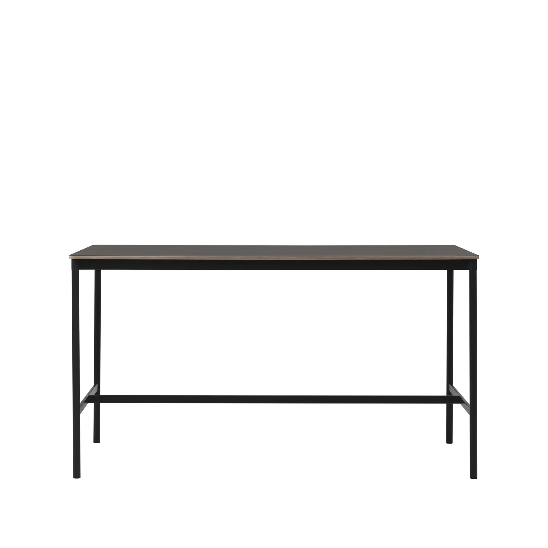 Mesa de bar Base High, Black linoleum, base negra, canto de plywood, ancho85 l190 a105 Muuto