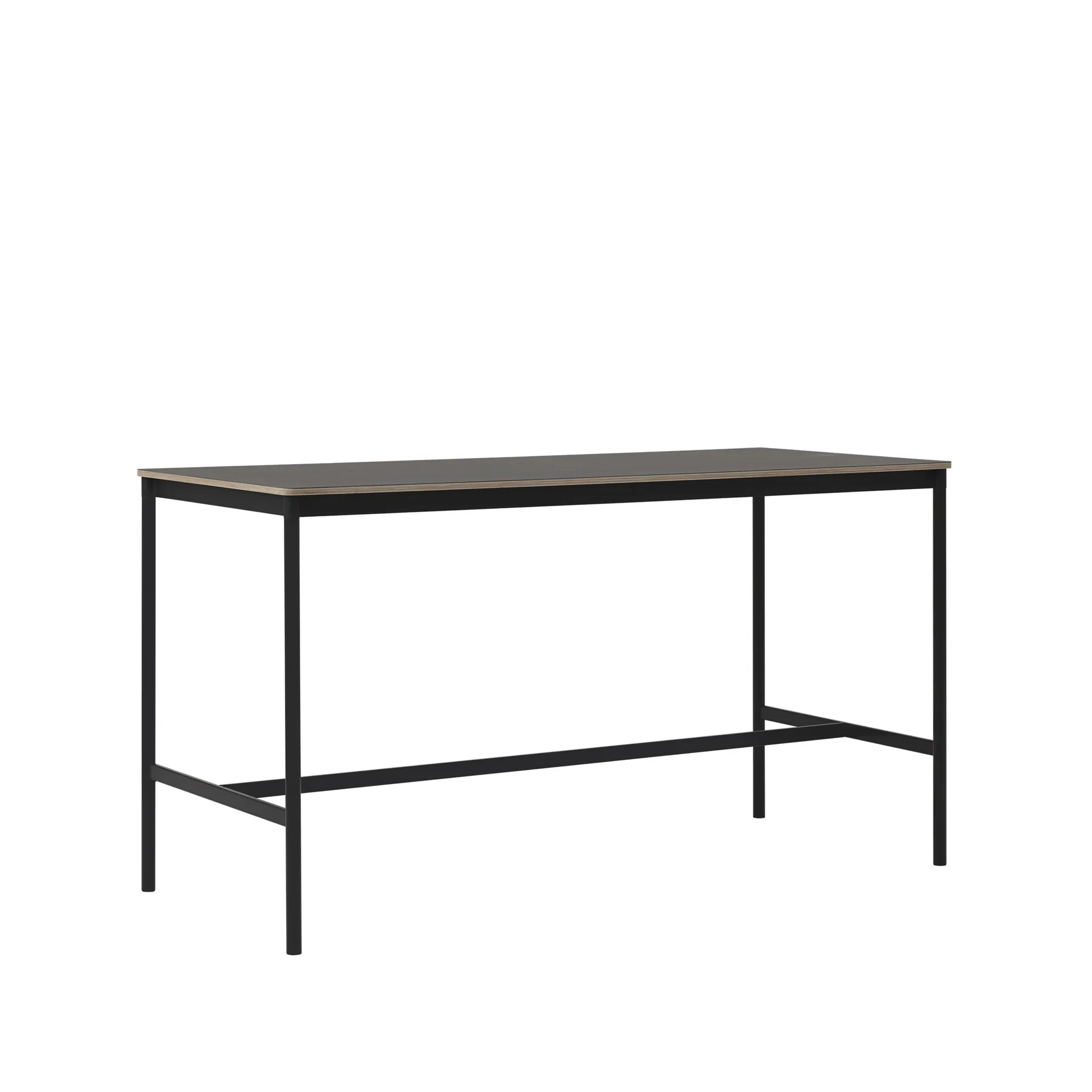 Mesa de bar Base High, Black linoleum, base negra, canto de plywood, ancho85 l190 a105 Muuto
