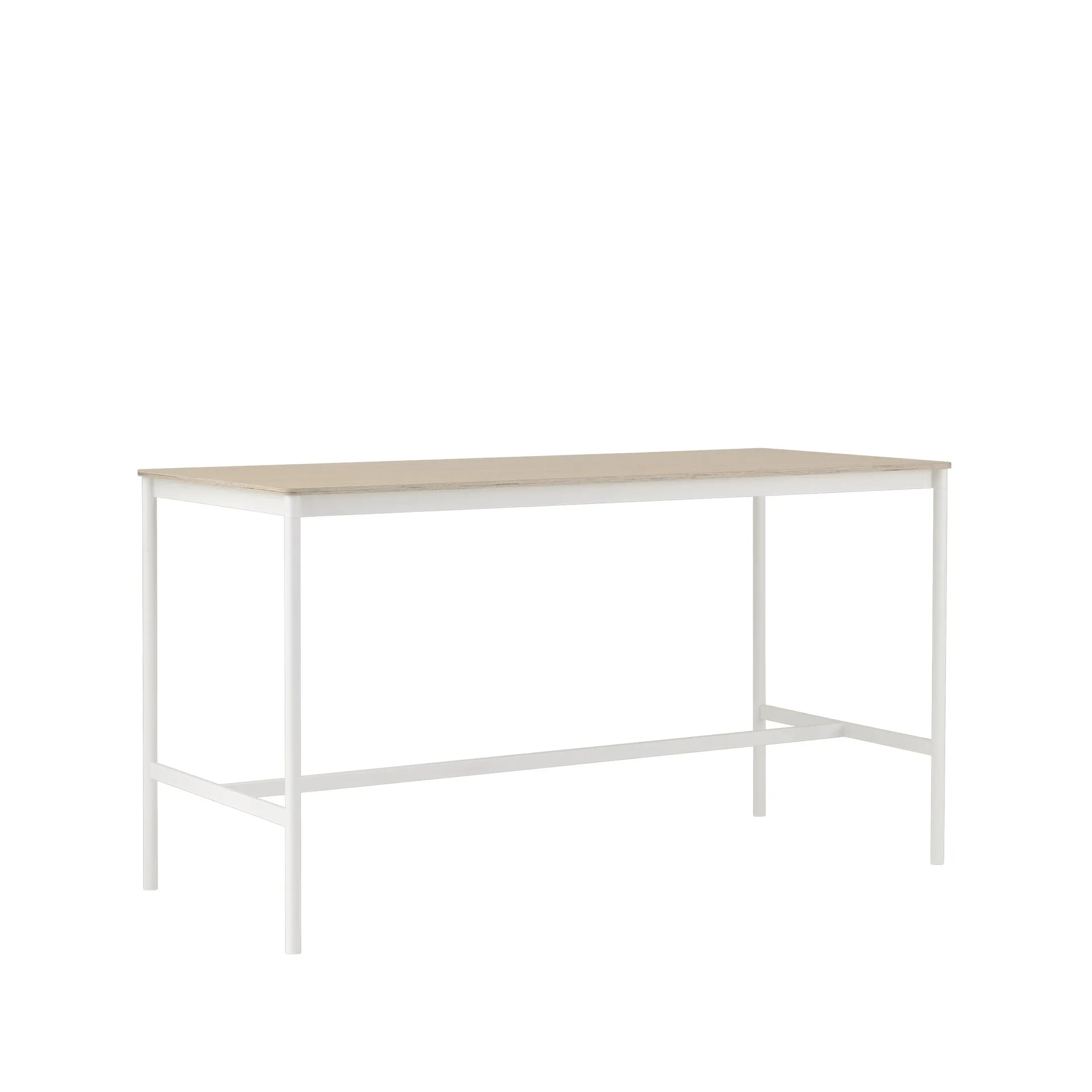 Mesa de bar Base High, Oak, base blanca, borde de madera contrachapada, w85 l190 h105 Muuto