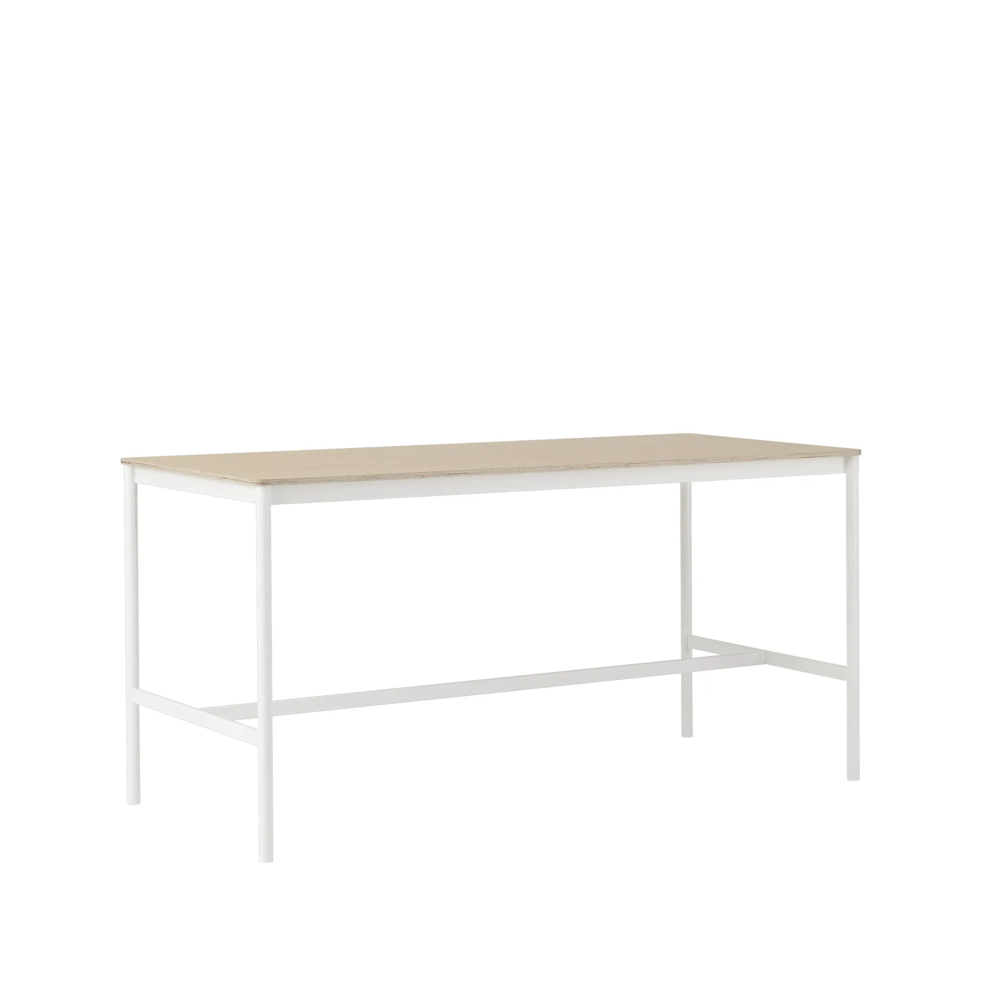 Mesa de bar Base High, Oak, base blanca, borde de madera contrachapada, w85 l190 h95 Muuto