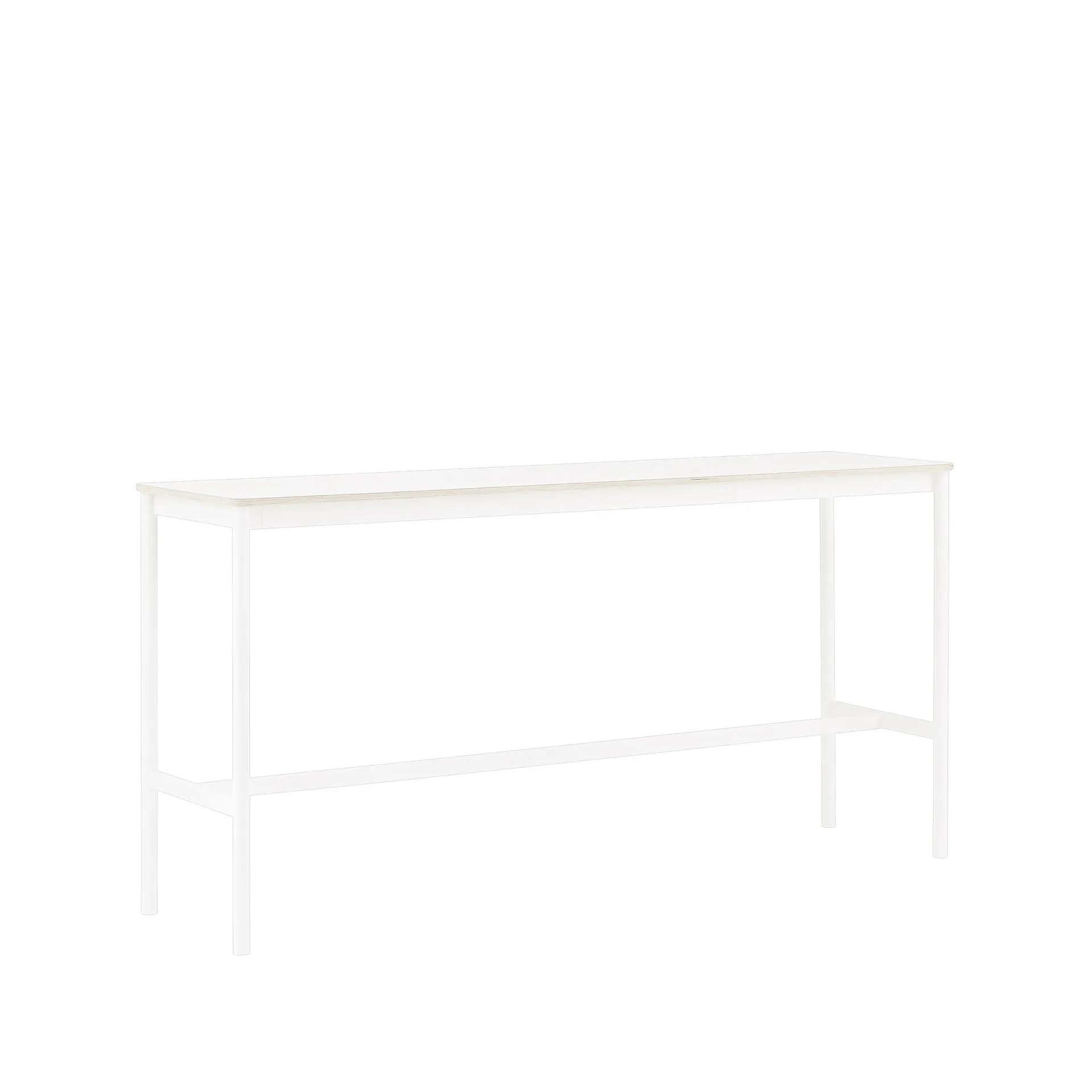 Mesa de bar Base High, White laminate, base blanca, borde de madera contrachapada, w50 l190 h95 Muuto