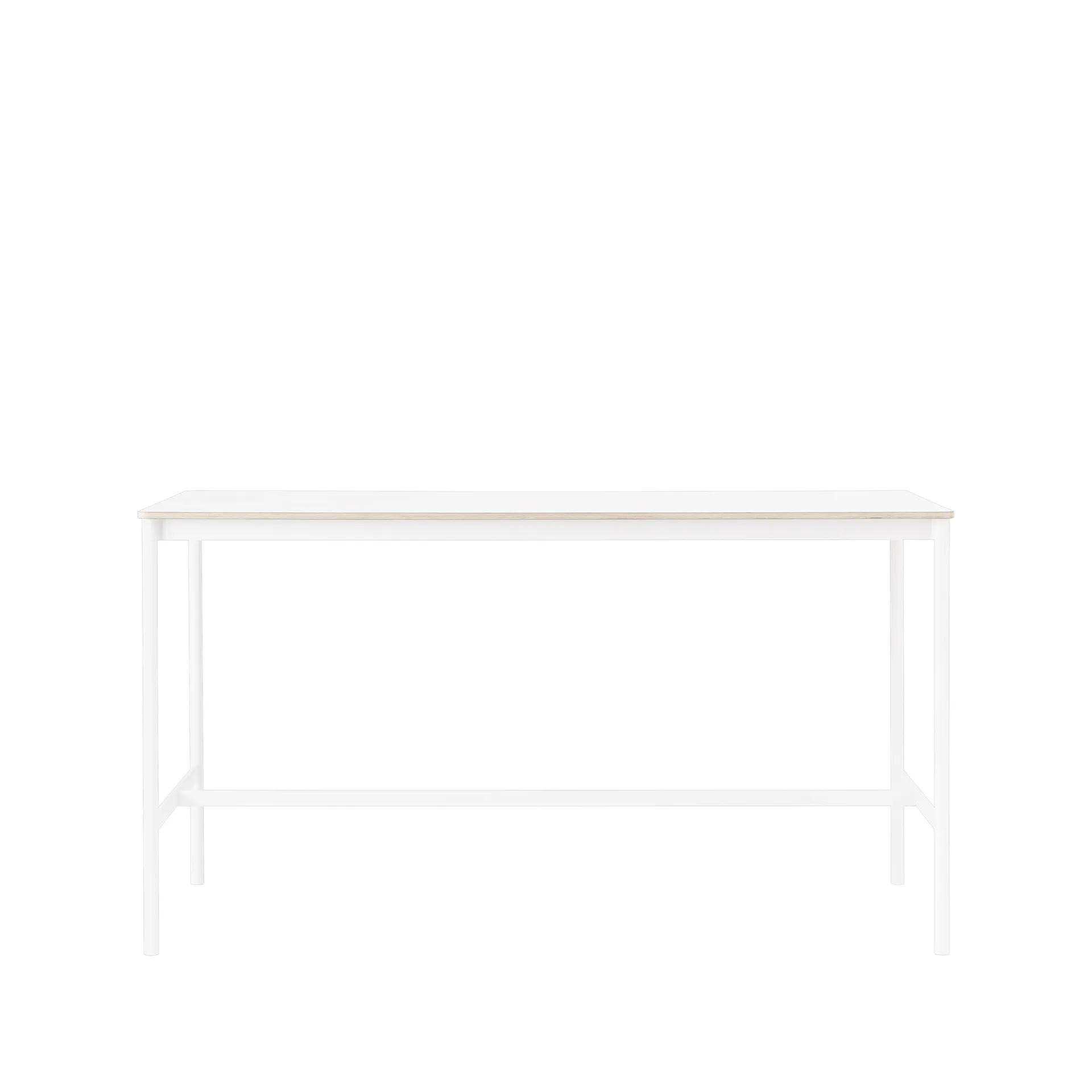 Mesa de bar Base High, White laminate, base blanca, borde de madera contrachapada, w85 l190 h105 Muuto