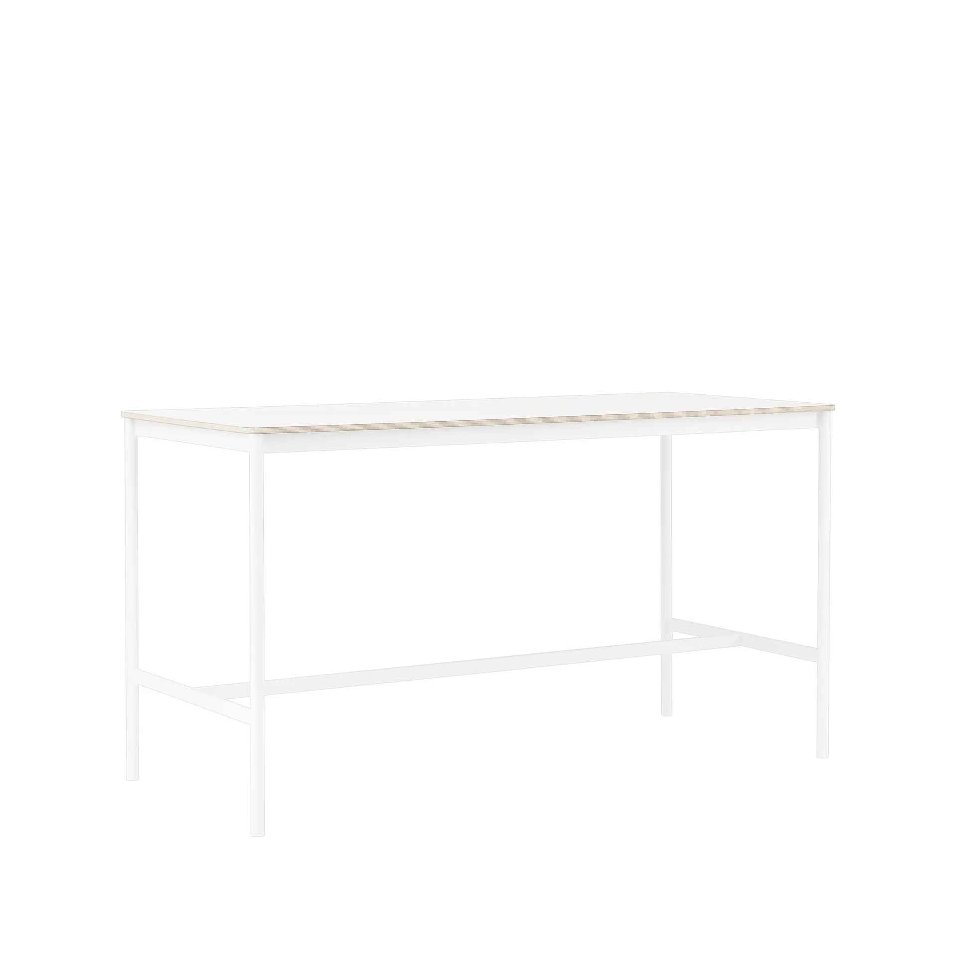 Mesa de bar Base High, White laminate, base blanca, borde de madera contrachapada, w85 l190 h105 Muuto