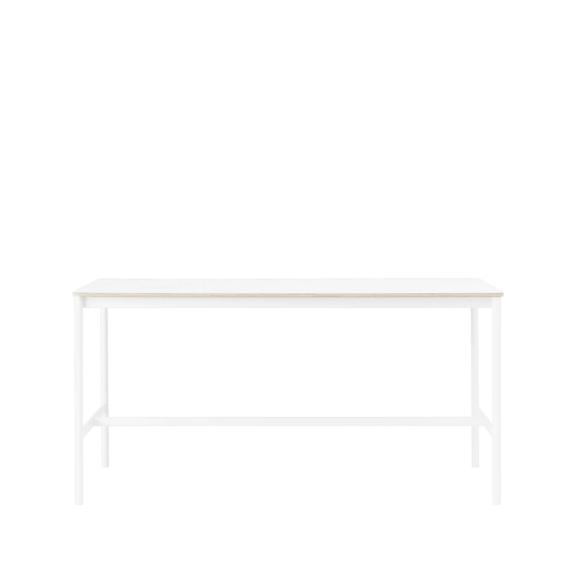 Mesa de bar Base High, White laminate, base blanca, borde de madera contrachapada, w85 l190 h95 Muuto