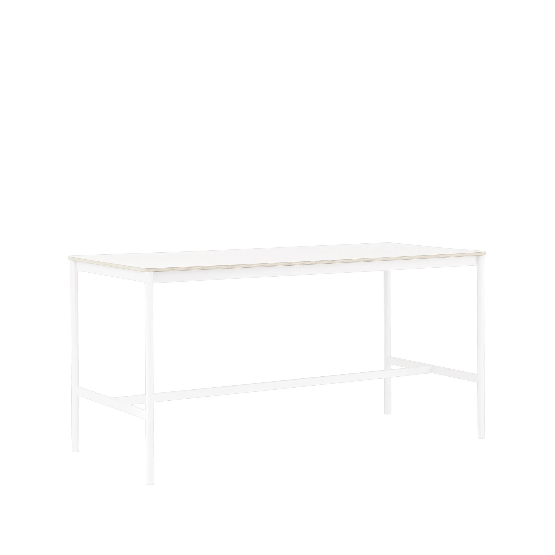 Mesa de bar Base High, White laminate, base blanca, borde de madera contrachapada, w85 l190 h95 Muuto