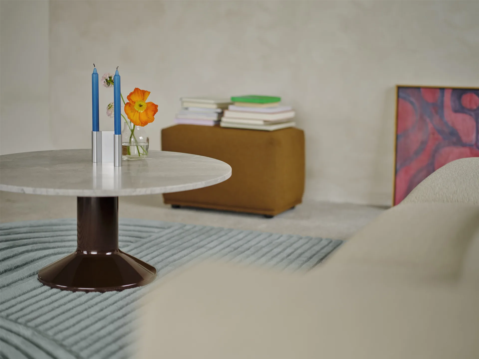 Mesa de centro Midst, Grey marble-dark red, Ø90 cm Muuto