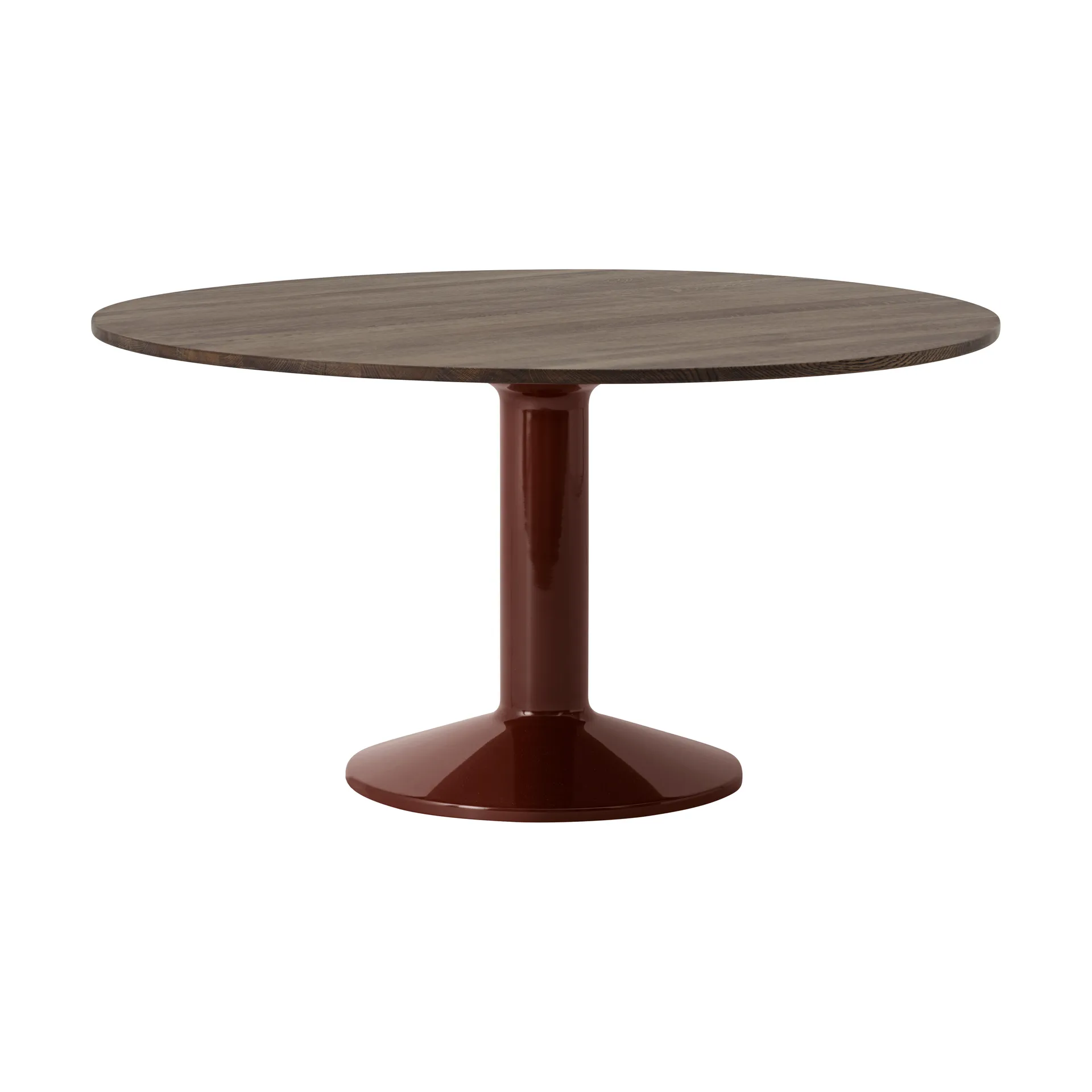 Mesa pedestal Midst, Roble aceitado oscuro-rojo oscuro, Ø140 cm Muuto