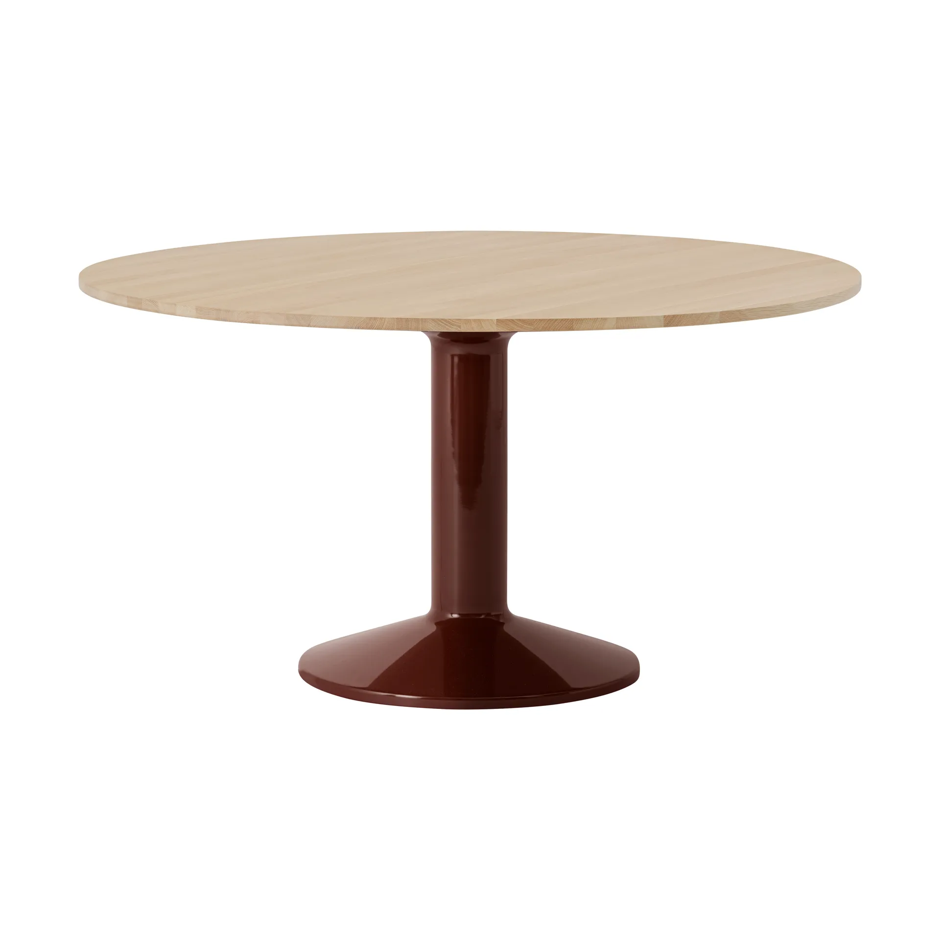 Mesa pedestal Midst, Roble aceitado-rojo oscuro, Ø140 cm Muuto