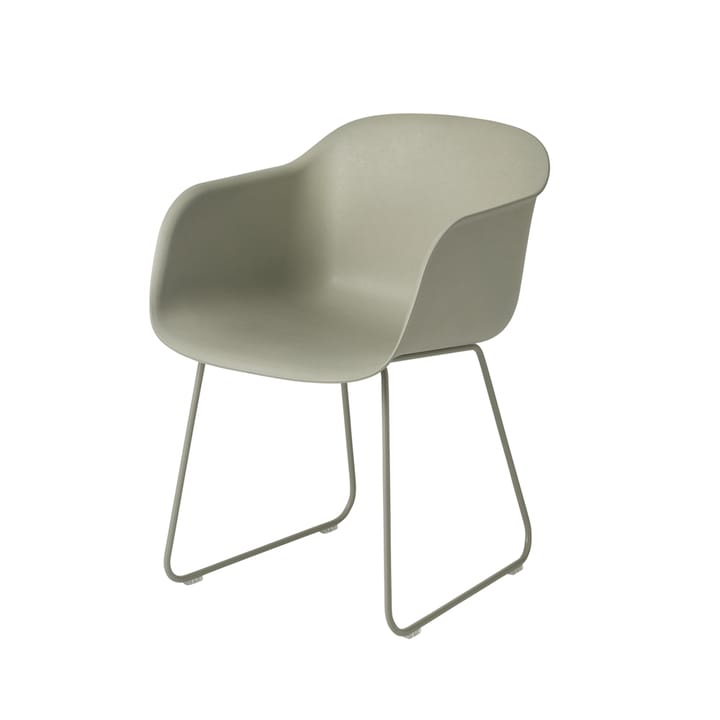 Silla con reposabrazos Fiber base trineo - Dusty green, patas verdes - Muuto