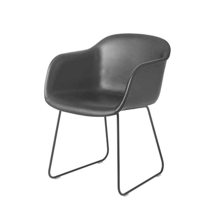 Silla con reposabrazos Fiber base trineo - Refine leather cognac-negro - Muuto