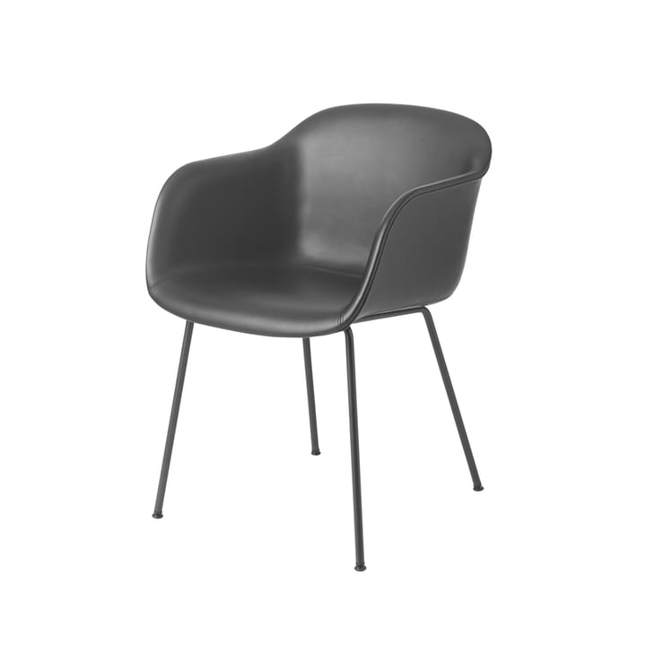 Silla con reposabrazos Fiber base tubo - Refine leather black-Black - Muuto