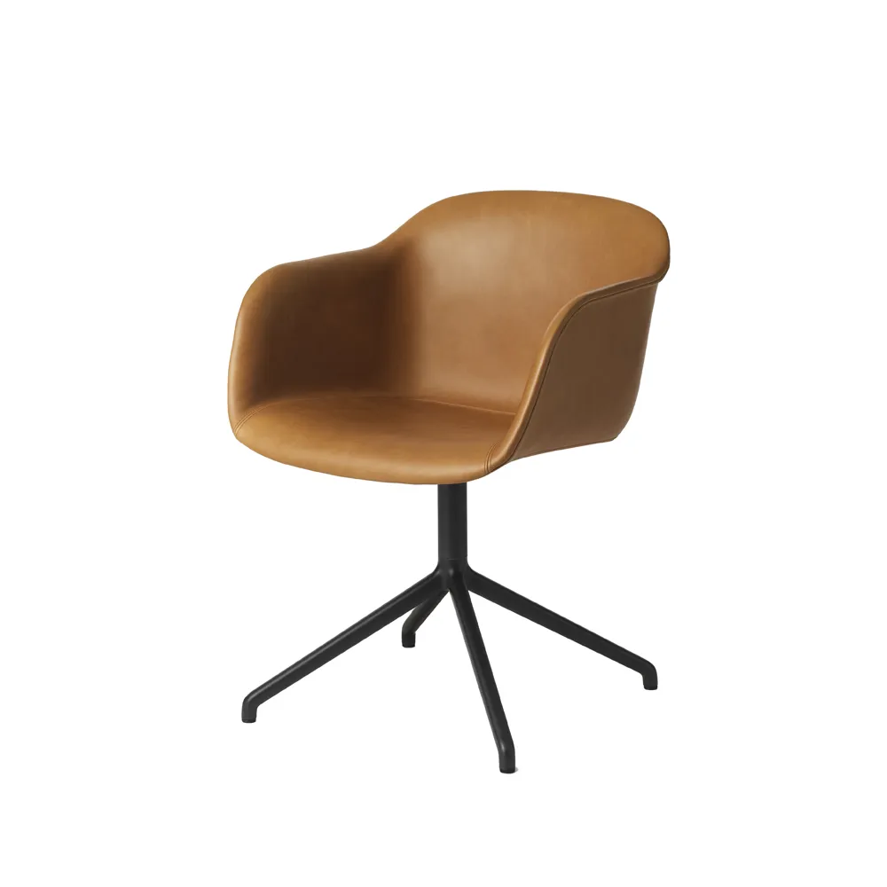 Silla con reposabrazos Fiber base tubo, Refine leather cognac-Black Muuto