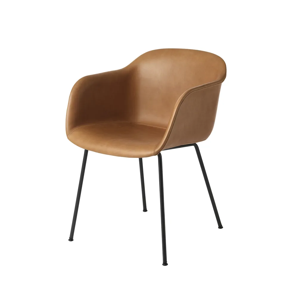 Silla con reposabrazos Fiber base tubo, Refine leather cognac-Black Muuto