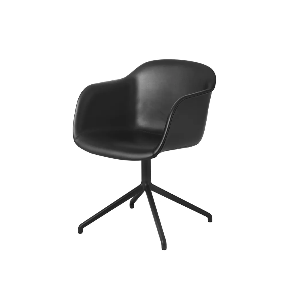 Silla de oficina Fiber armchair swivel base with return, Black leather-anthracite black Muuto