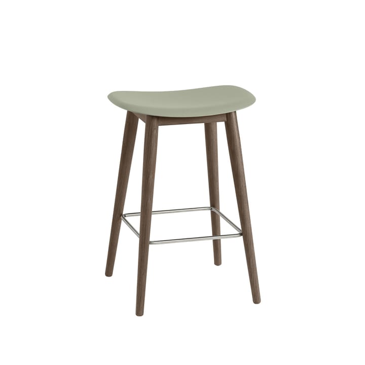 Silla Fiber bar stool 75 cm - Dusty green, patas barnizadas de marr�ón oscuro - Muuto