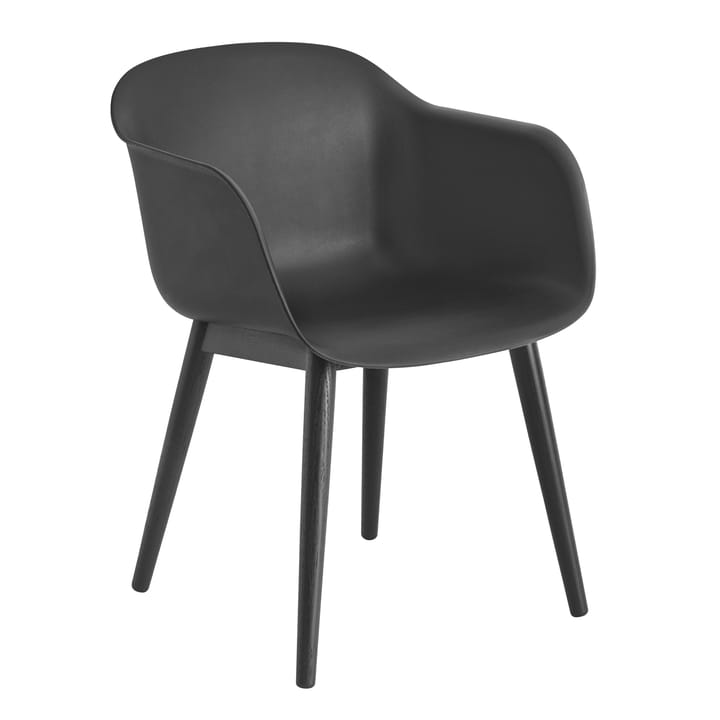 Silla Fiber con reposabrazos y patas de madera - Antracita Black (plástico) - Muuto