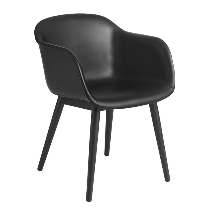 Silla Fiber con reposabrazos y patas de madera - Black leather-black - Muuto