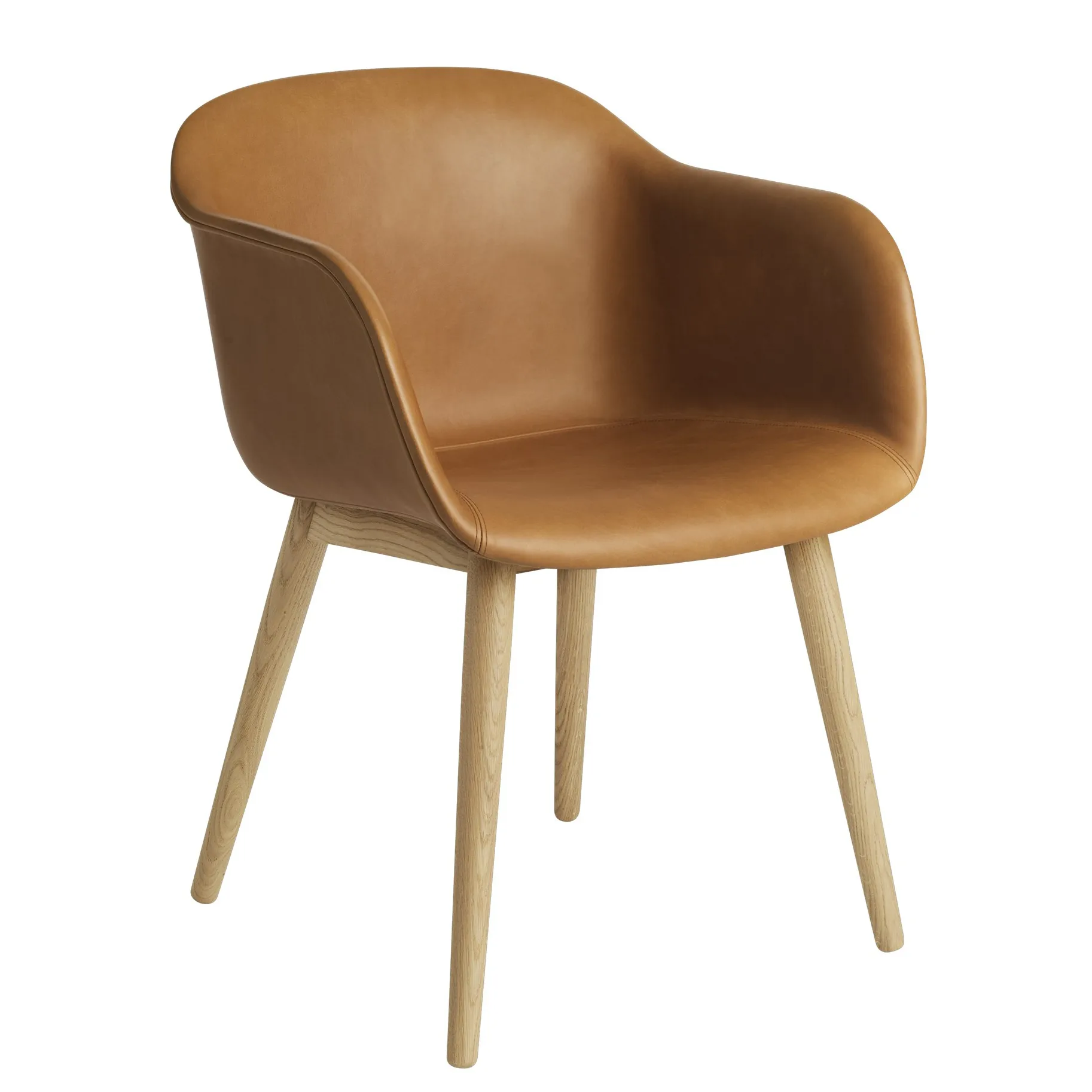 Silla Fiber con reposabrazos y patas de madera, Cognac leather-oak Muuto