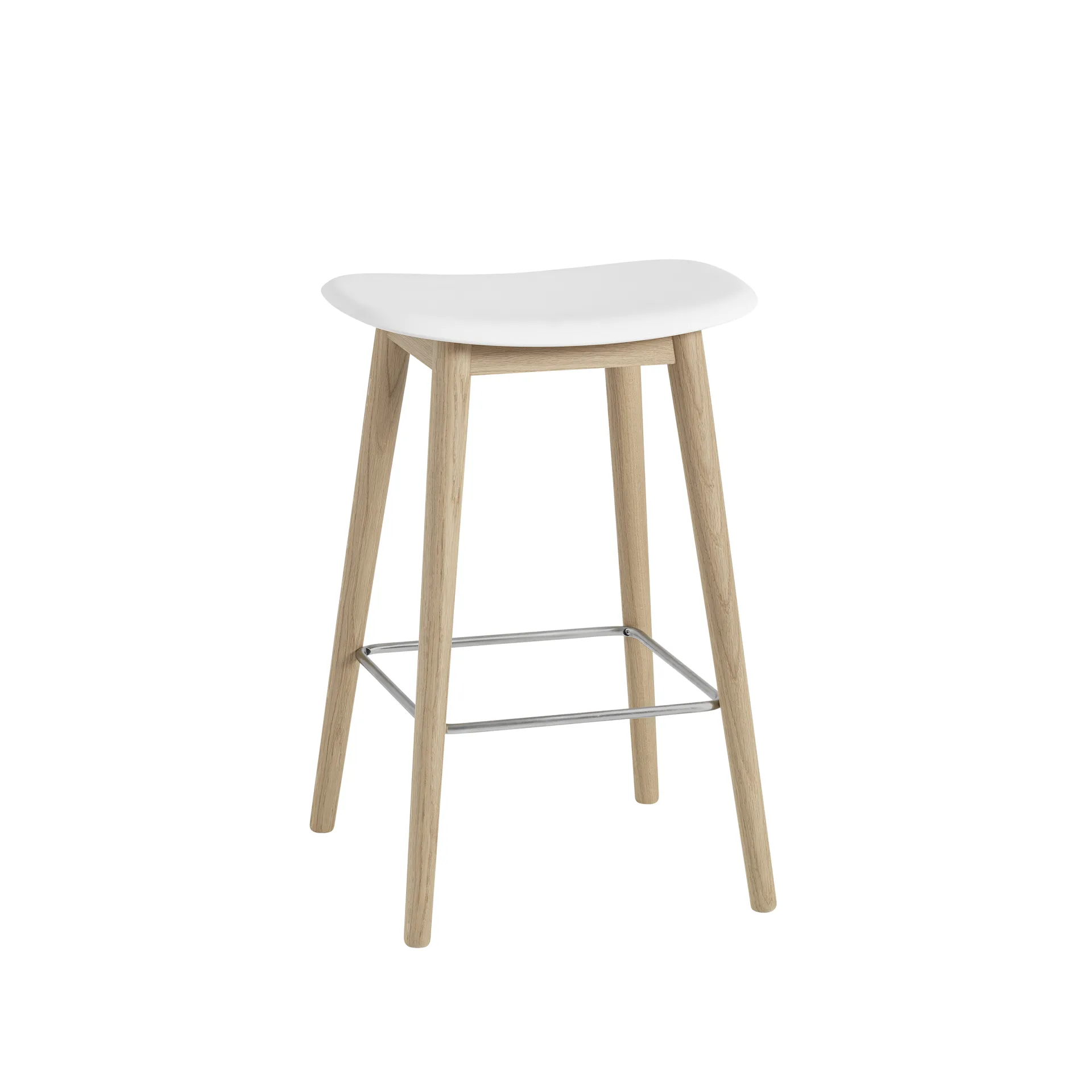 Silla Fiber counter stool 65 cm, White, patas de roble Muuto