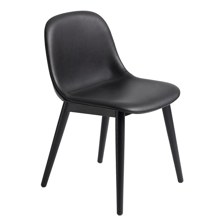 Silla Fiber Side Chair con patas de madera - Black leather-black - Muuto