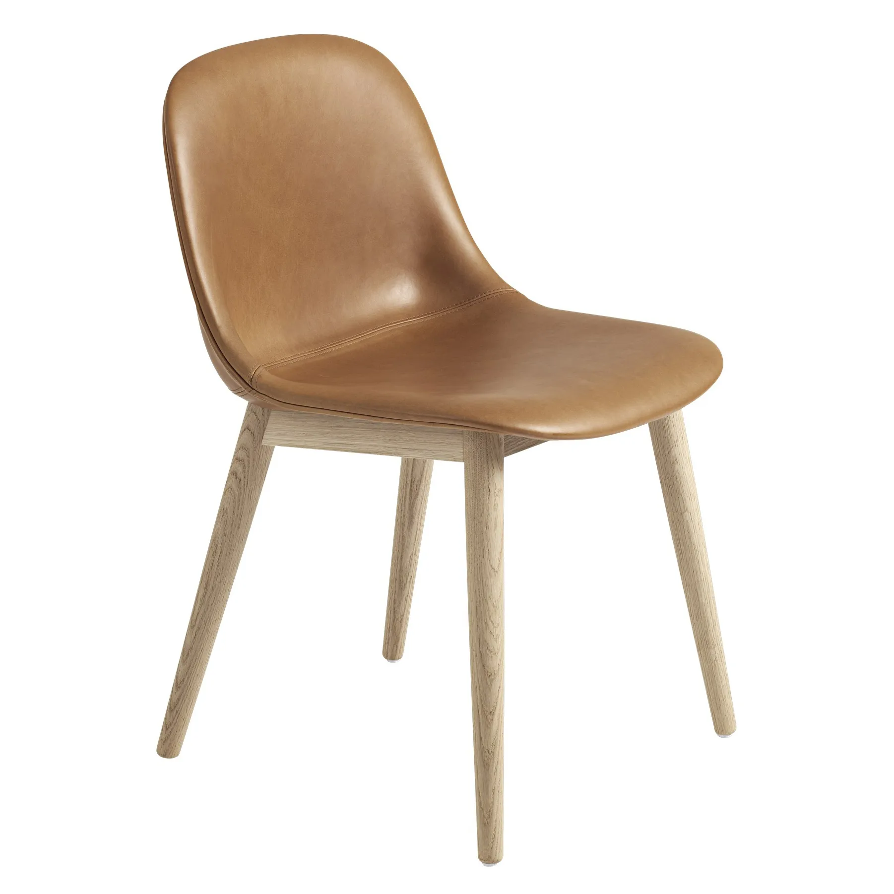 Silla Fiber Side Chair con patas de madera, Cognac leather-oak Muuto