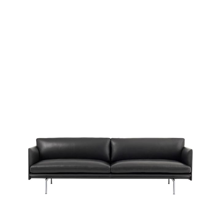 Sofá de 3 plazas Outline cuero - Refine negro-patas de aluminio - Muuto