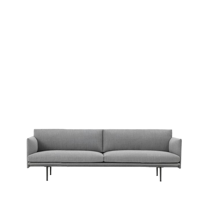 Sofá de 3 plazas Outline tela - Tela fiord 151 grey, patas negras - Muuto