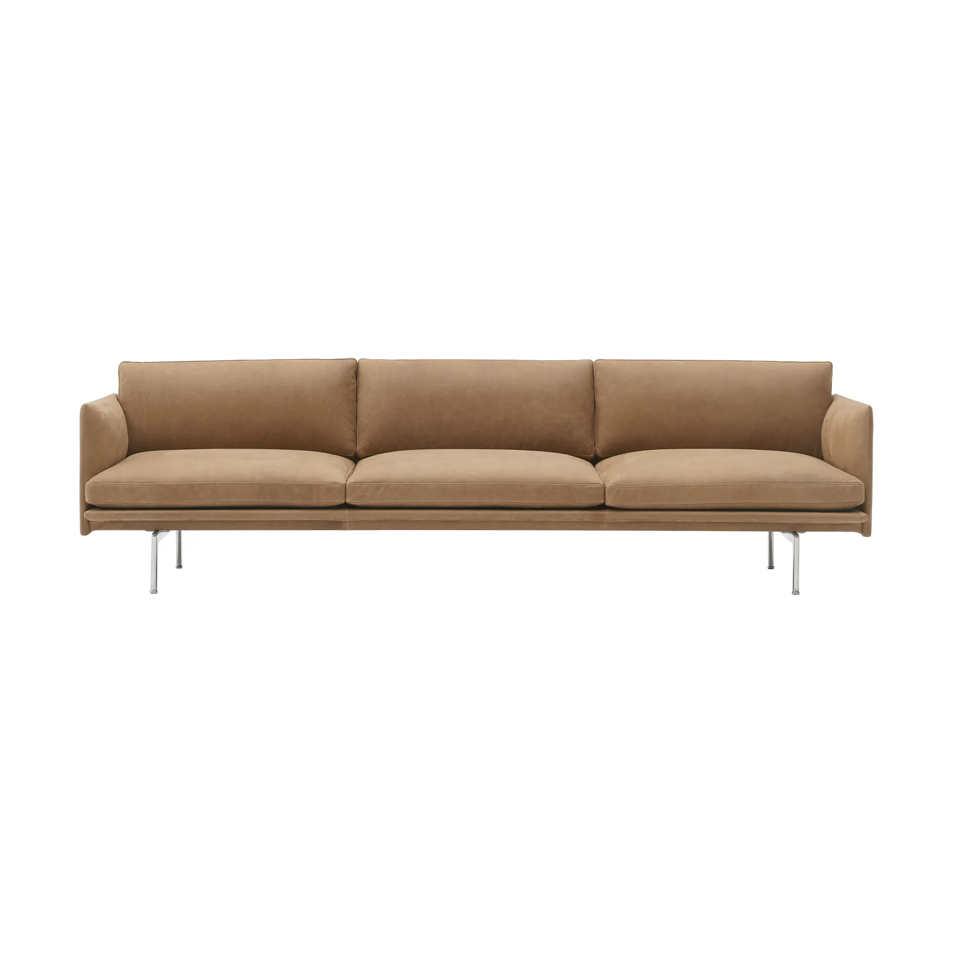 Sofá de 3,5 plazas Outline polished alu, Grace leather Camel Muuto