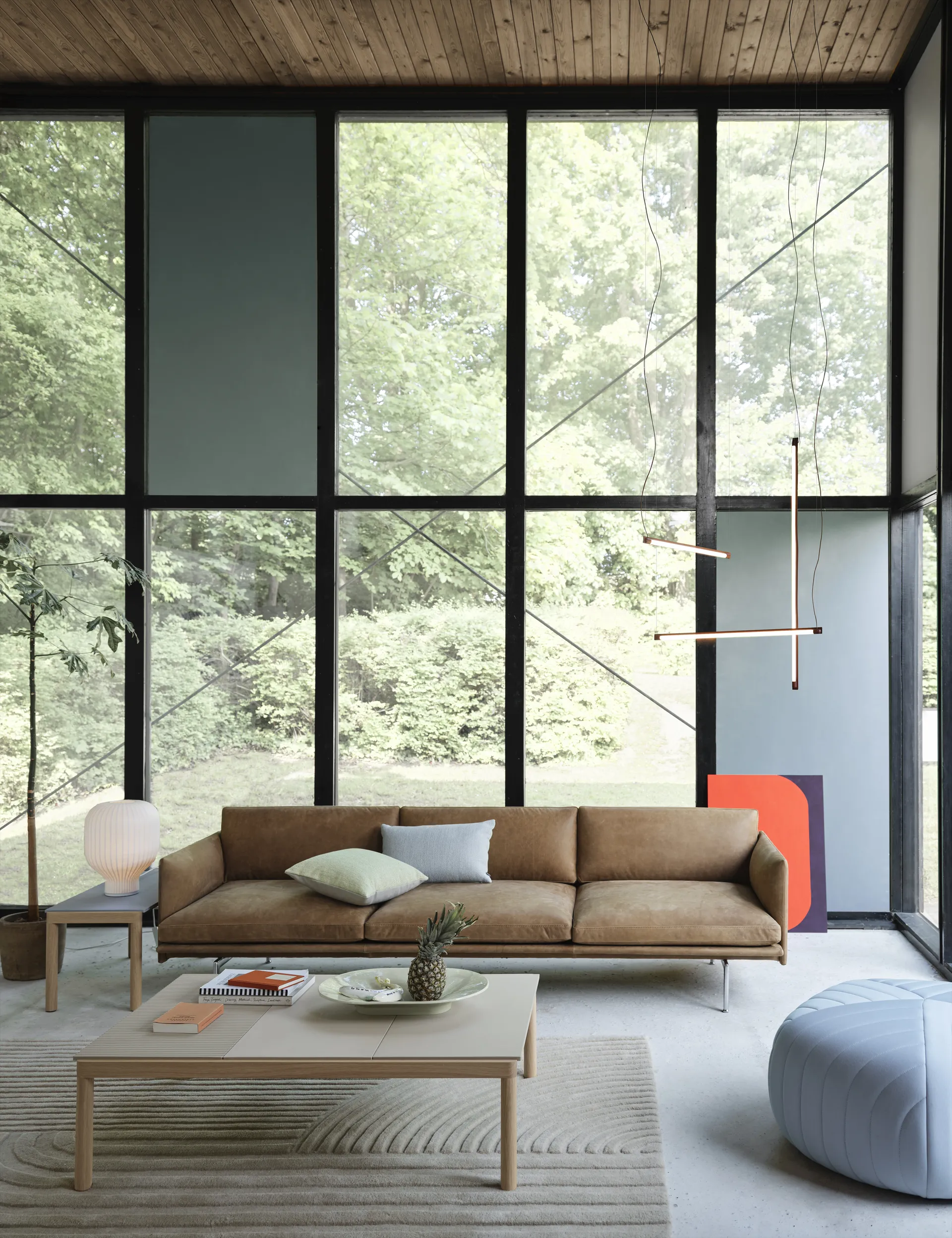 Sofá de 3,5 plazas Outline polished alu, Grace leather Camel Muuto