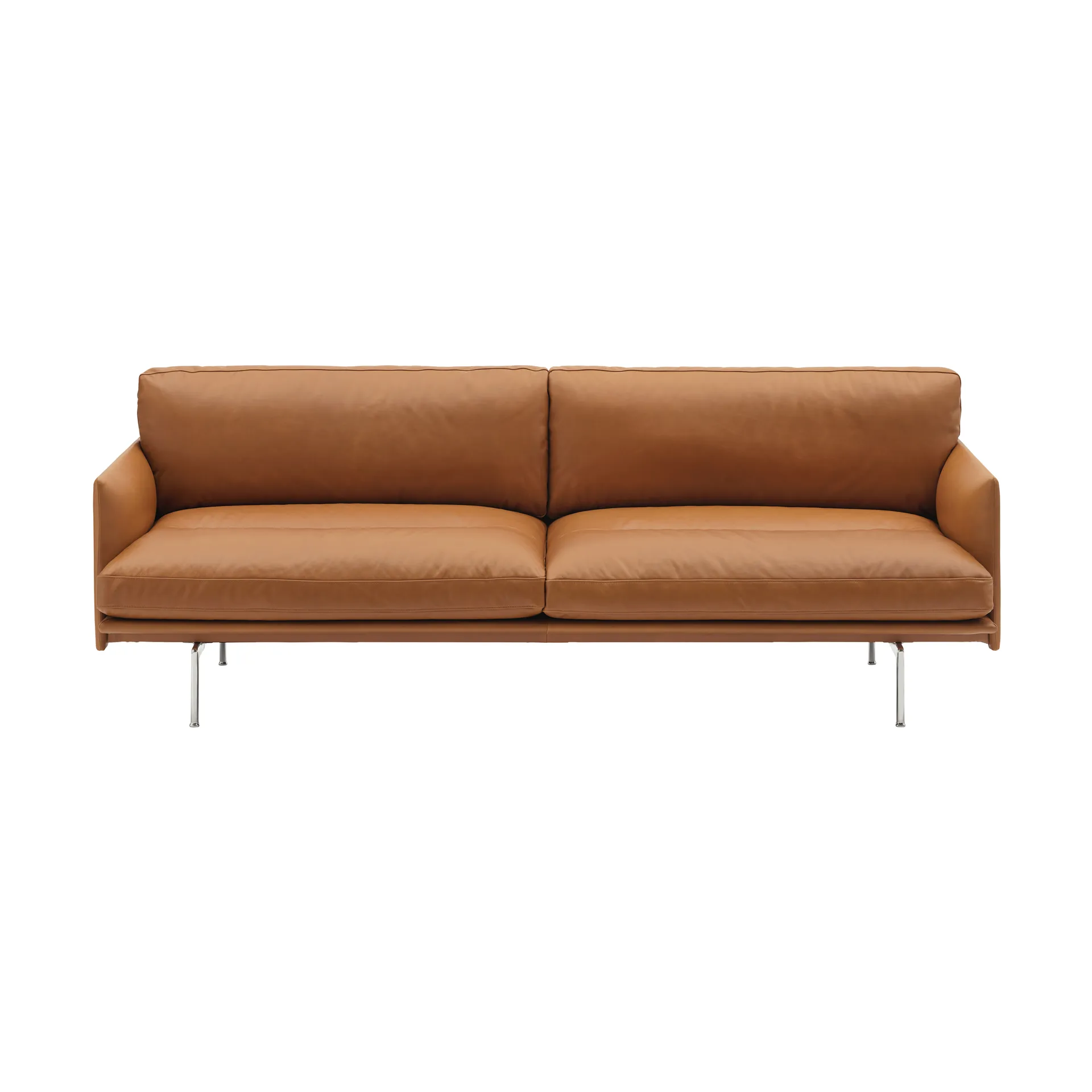 Sofá Outline Soft, Refine Leather Cognac-patas de aluminio, 3 plazas Muuto