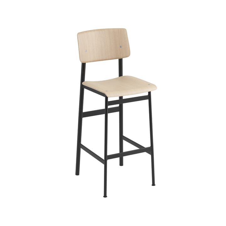 Taburete bar Loft - Oak, alto, base de acero en color negro - Muuto