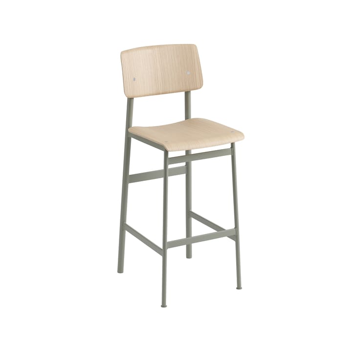 Taburete bar Loft - Oak-alto-dusty green base de acero - Muuto