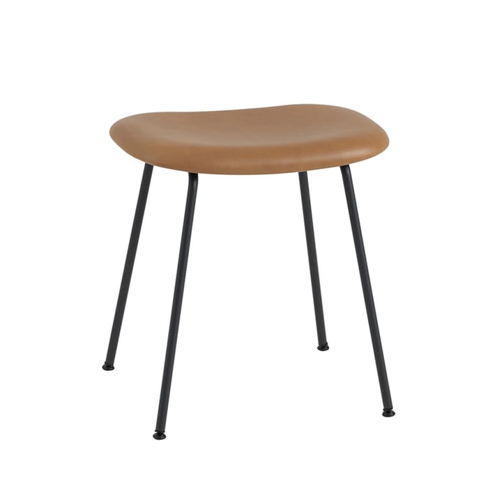 Taburete Fiber - Cuero cognac, base de acero en color negro - Muuto