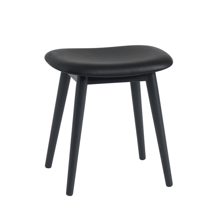 Taburete Fiber - Cuero negro, patas de madera - Muuto