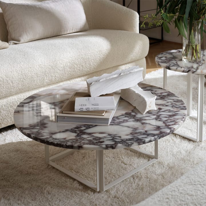 Mesa de centro Florence, mármol blanco viola, ø90 cm, soporte blanco New Works