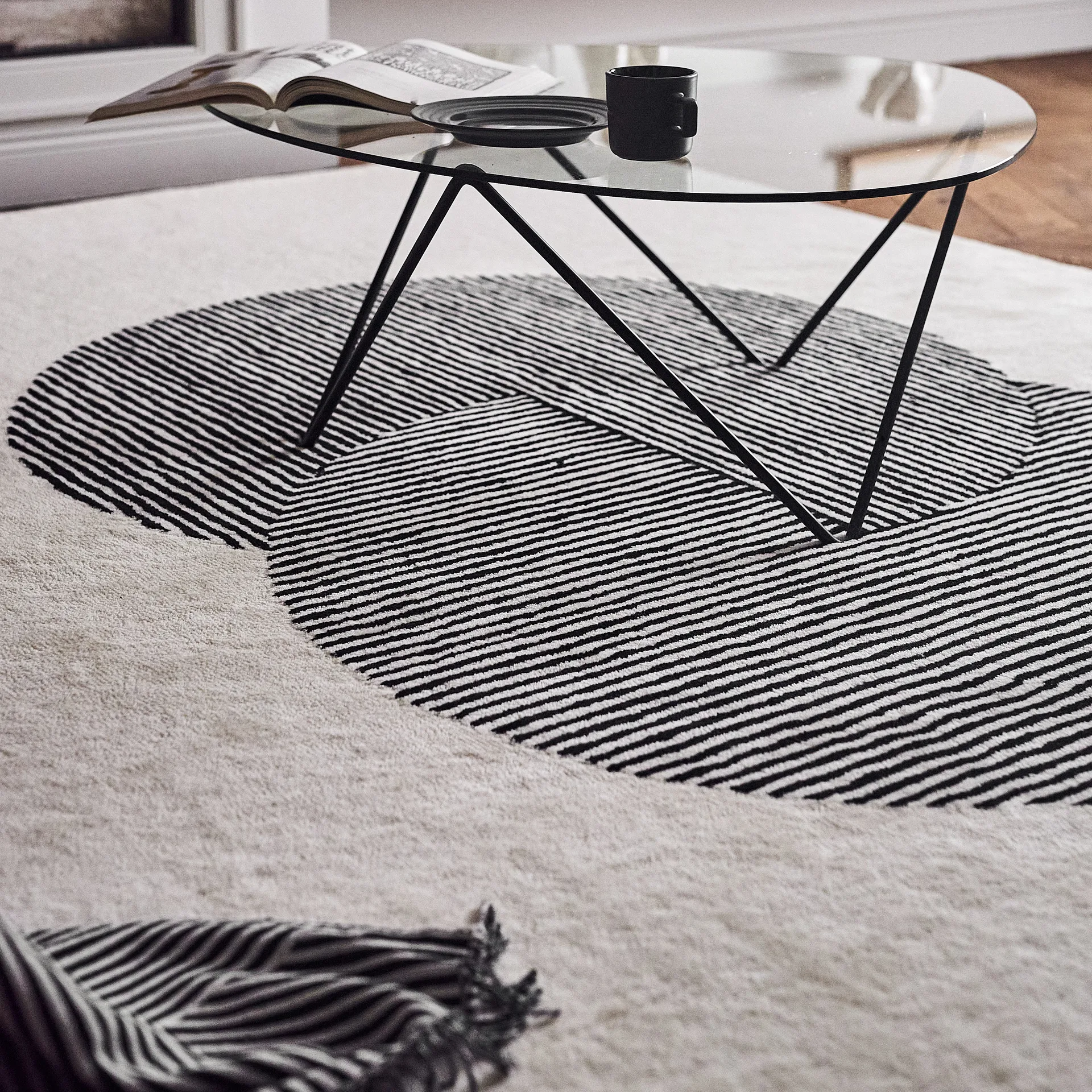 Alfombra de lana Circles blanco natural, 200x300 cm NJRD
