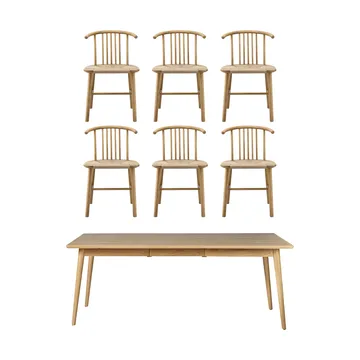 Mesa de comedor VIOR 200 cm + silla pack de 6 – Roble lacado‑natural - NJRD