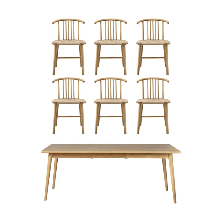 Mesa de comedor VIOR 200 cm + silla pack de 6 – Roble lacado‑natural - NJRD