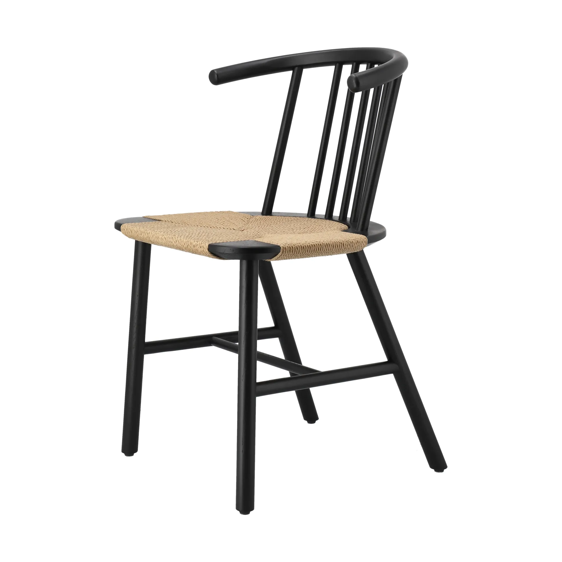 Silla de comedor VIOR asiento trenzado, Roble lacado en negro-natural NJRD