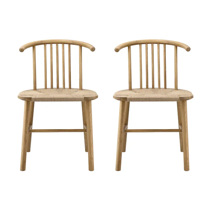 Silla de comedor VIOR con asiento trenzado, Roble lacado-natural, pack de 2 - NJRD