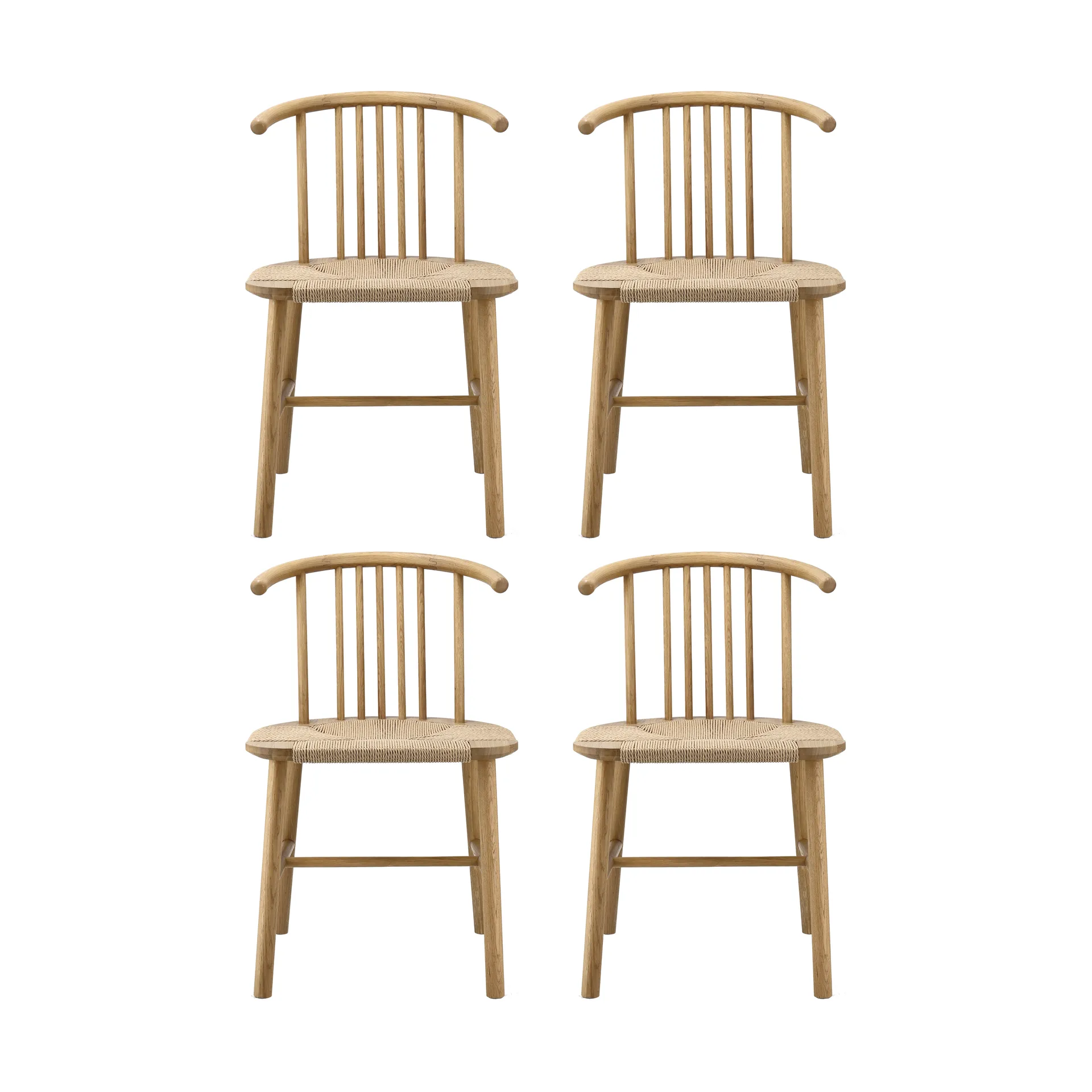 Silla de comedor VIOR con asiento trenzado, Roble lacado-natural, pack de 4 NJRD