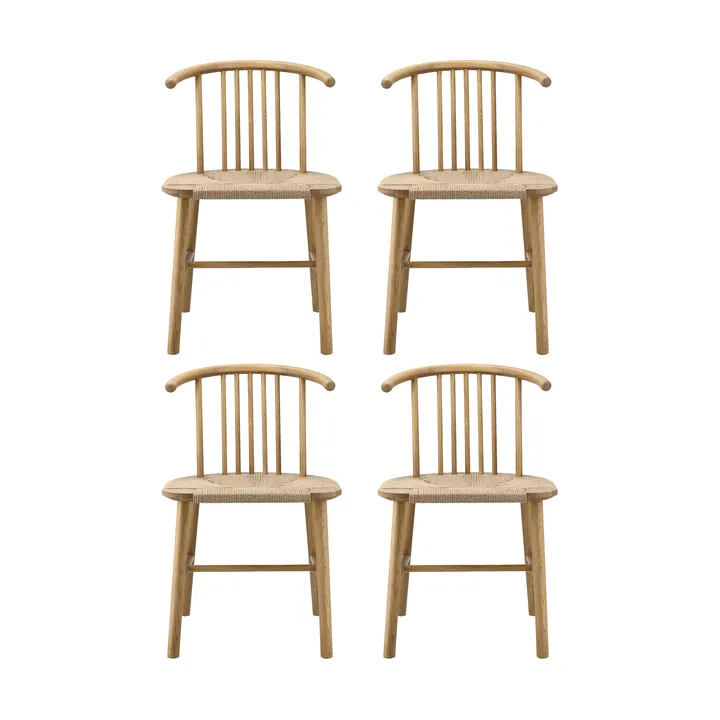 Silla de comedor VIOR con asiento trenzado, Roble lacado-natural, pack de 4 - NJRD