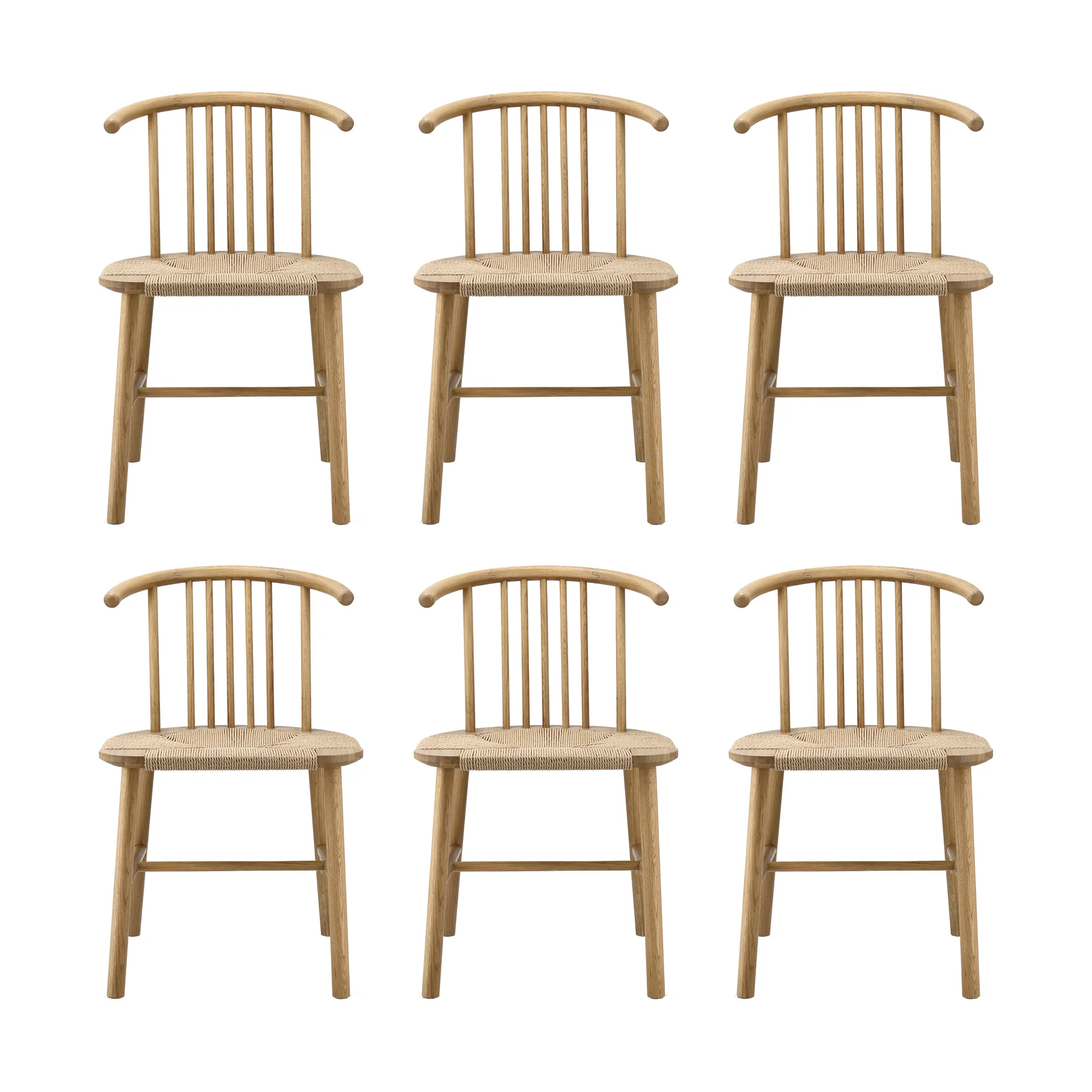 Silla de comedor VIOR con asiento trenzado, Roble lacado-natural, pack de 6 NJRD