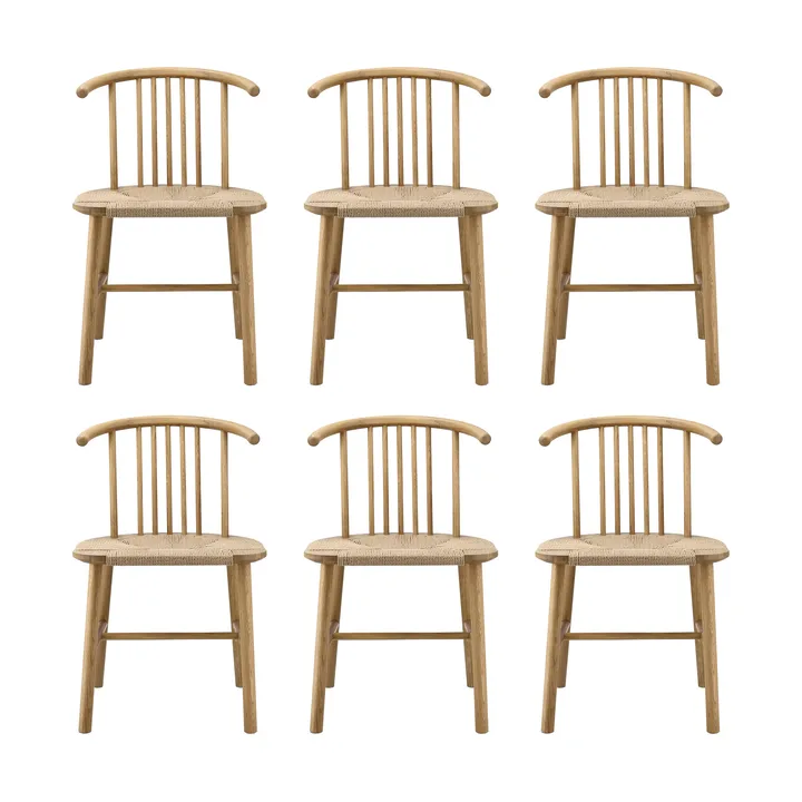 Silla de comedor VIOR con asiento trenzado, Roble lacado-natural, pack de 6 - NJRD