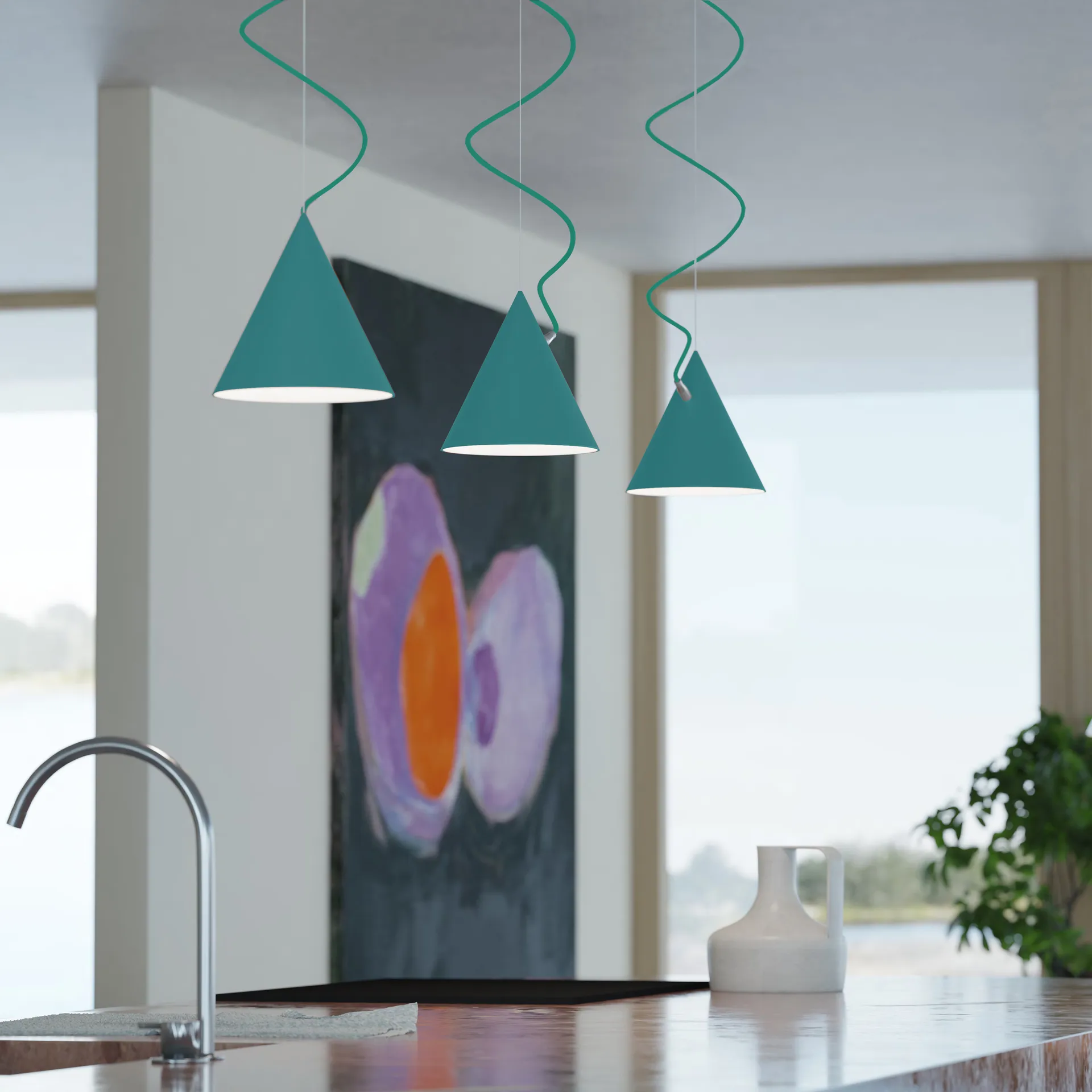 Lámpara colgante Castor 20 cm, Turquesa-turquesa-plata Noon