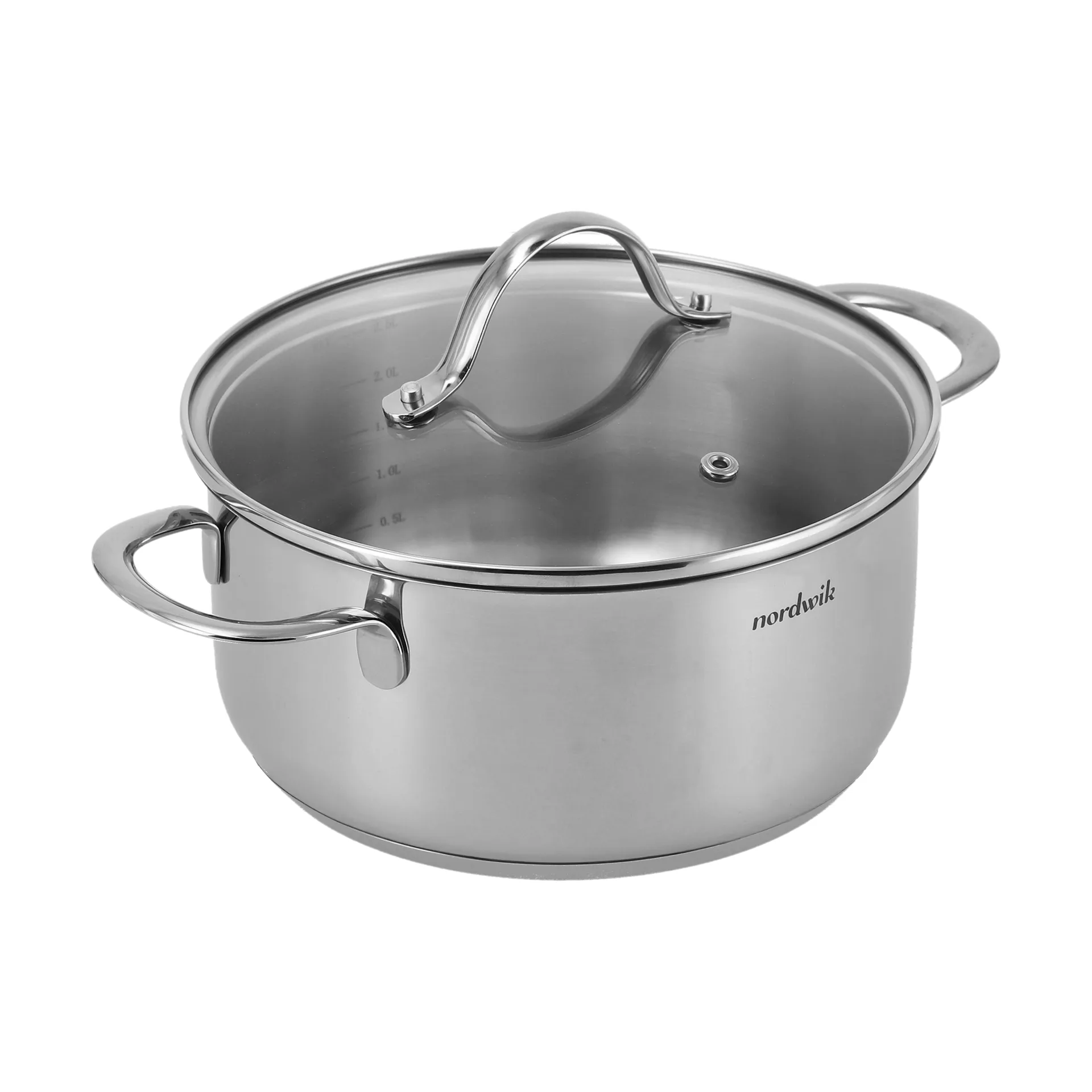 Olla con tapa de vidrio Nordwik 2,5 litros, Acero inoxidable Nordwik
