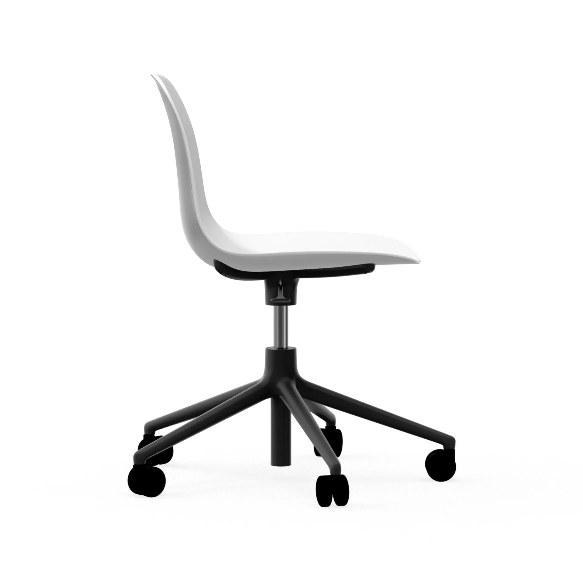 Silla de oficina Form chair swivel 5W, Blanco, aluminio negro, ruedas Normann Copenhagen