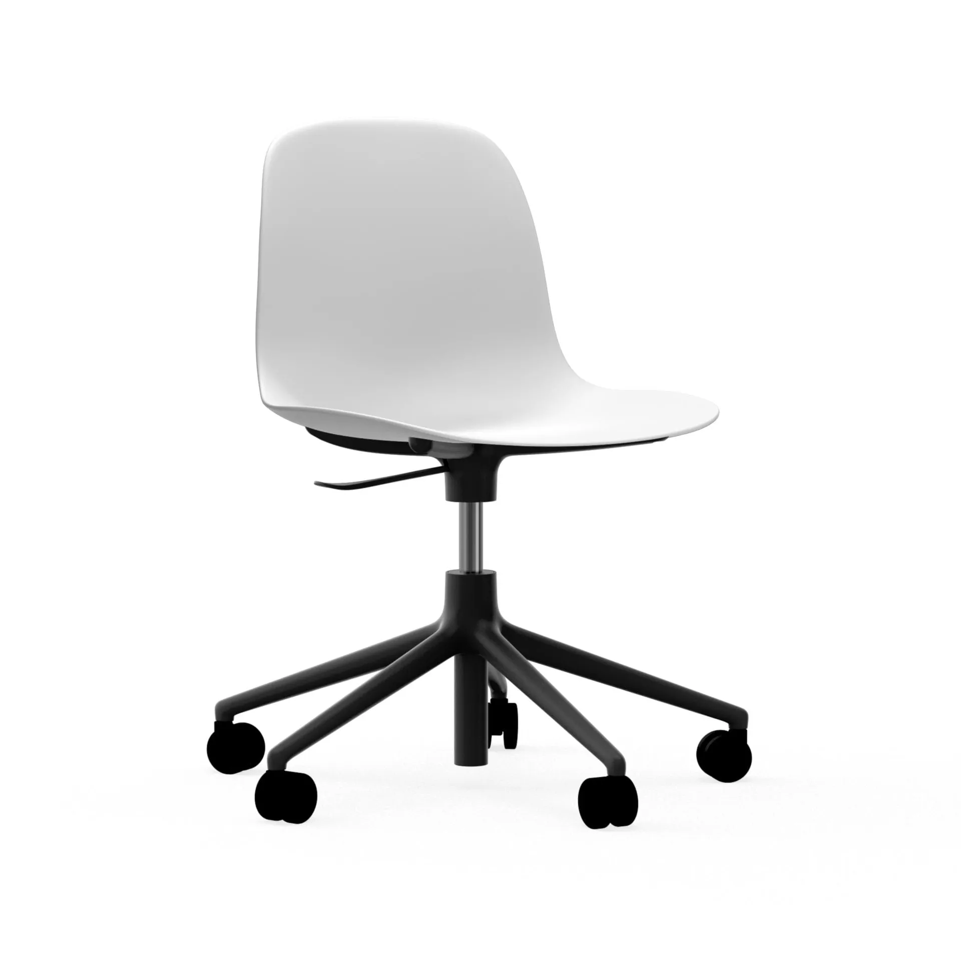 Silla de oficina Form chair swivel 5W, Blanco, aluminio negro, ruedas Normann Copenhagen