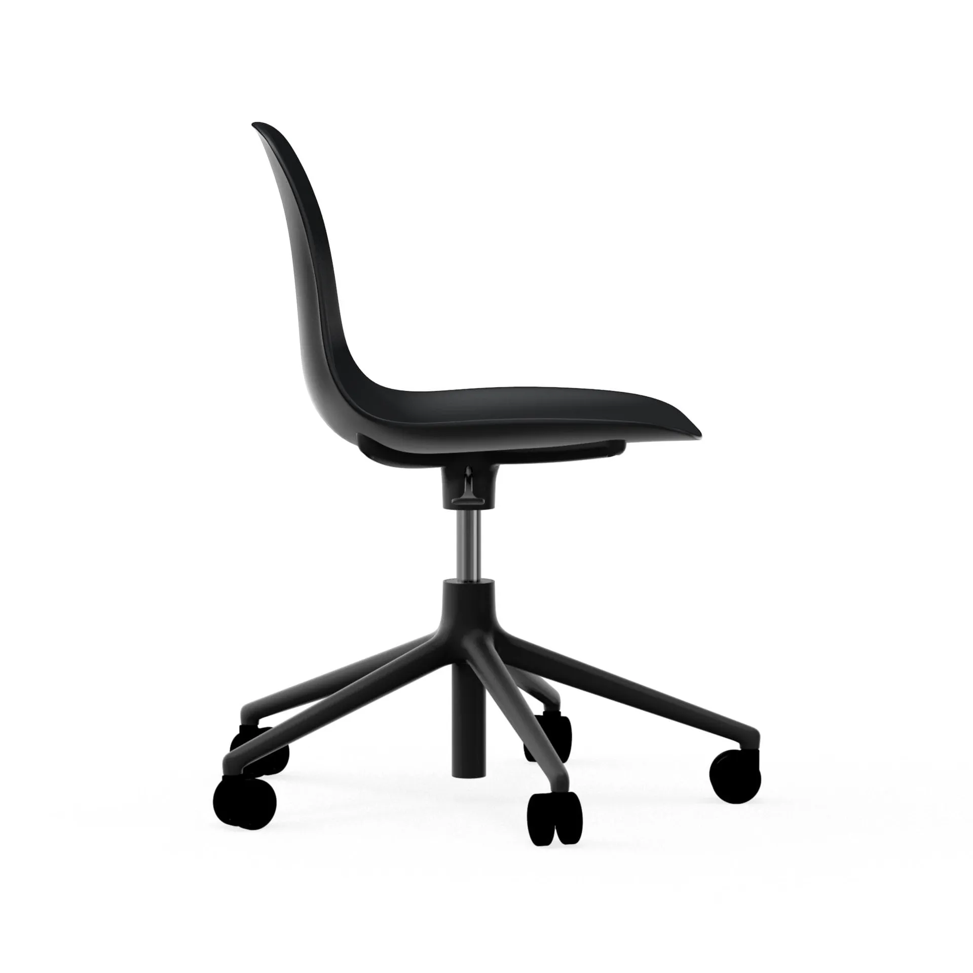 Silla de oficina Form chair swivel 5W, Negro, aluminio negro, ruedas Normann Copenhagen